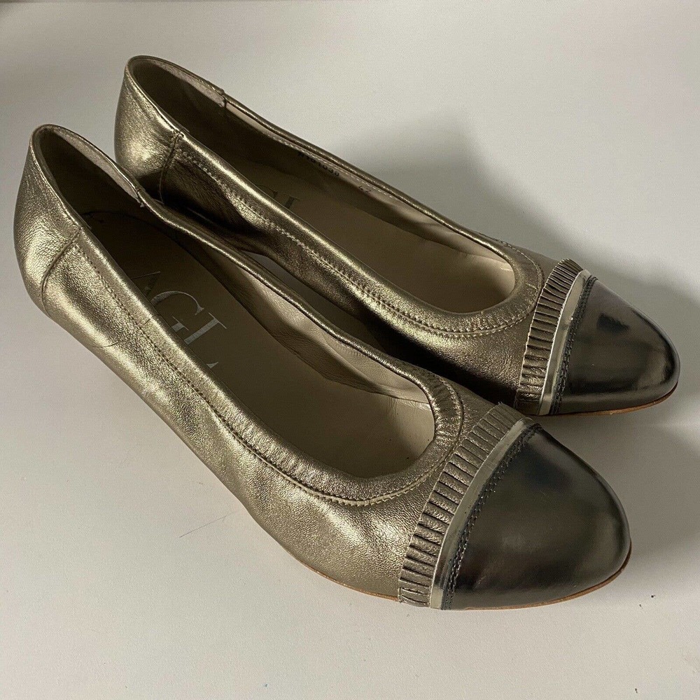 AGL Attilio Giusti Leombruni Pump Ballet Leather Gold Metallic Low Heel … - Picture 3 of 11